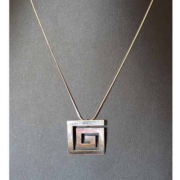 Sterling Silver Greek Key Mexico 925 Pendant & 20" Chain Necklace - Picture 1 of 7